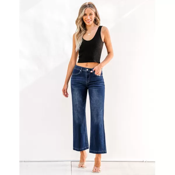 GRAPENT Womens Flare Jeans High Waisted Wide Leg Baggy Jean for Women Stretch Denim PantsPetite Indigo Skyblue