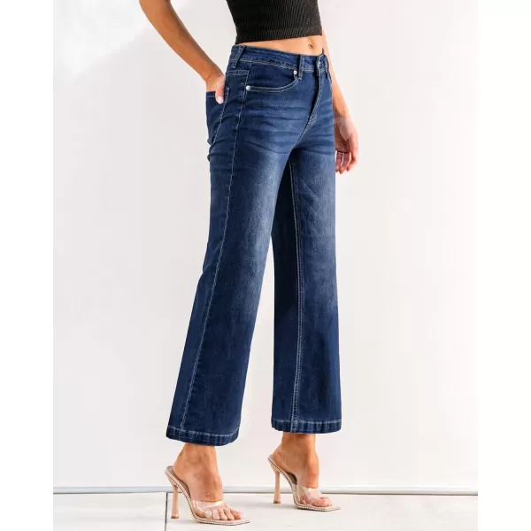 GRAPENT Womens Flare Jeans High Waisted Wide Leg Baggy Jean for Women Stretch Denim PantsPetite Indigo Skyblue