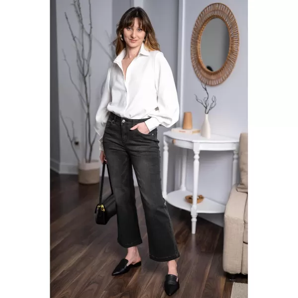 GRAPENT Womens Flare Jeans High Waisted Wide Leg Baggy Jean for Women Stretch Denim PantsPetite Soft Black