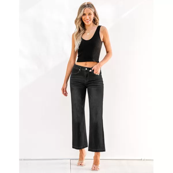 GRAPENT Womens Flare Jeans High Waisted Wide Leg Baggy Jean for Women Stretch Denim PantsPetite Soft Black
