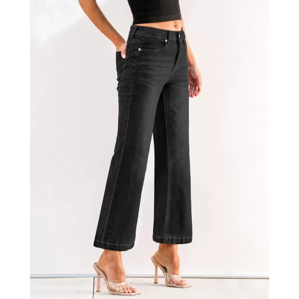 GRAPENT Womens Flare Jeans High Waisted Wide Leg Baggy Jean for Women Stretch Denim PantsPetite Soft Black