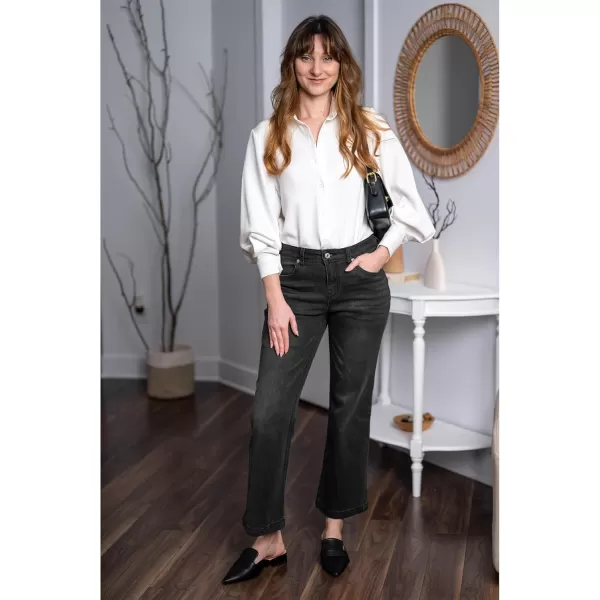 GRAPENT Womens Flare Jeans High Waisted Wide Leg Baggy Jean for Women Stretch Denim PantsPetite Soft Black