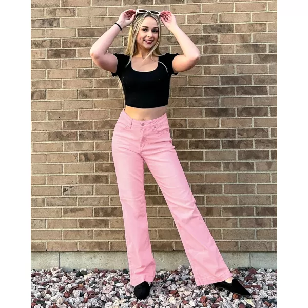 GRAPENT Womens Flare Jeans High Waisted Wide Leg Baggy Jean for Women Stretch Denim PantsRose Shadow