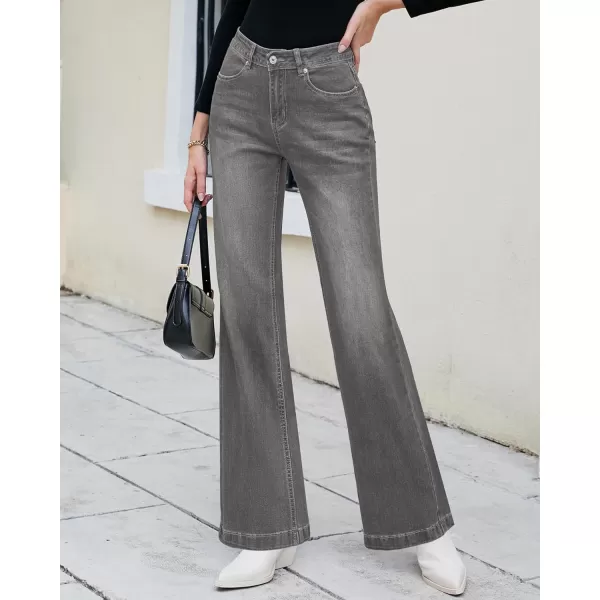 GRAPENT Womens Flare Jeans High Waisted Wide Leg Baggy Jean for Women Stretch Denim PantsSmoked Gray