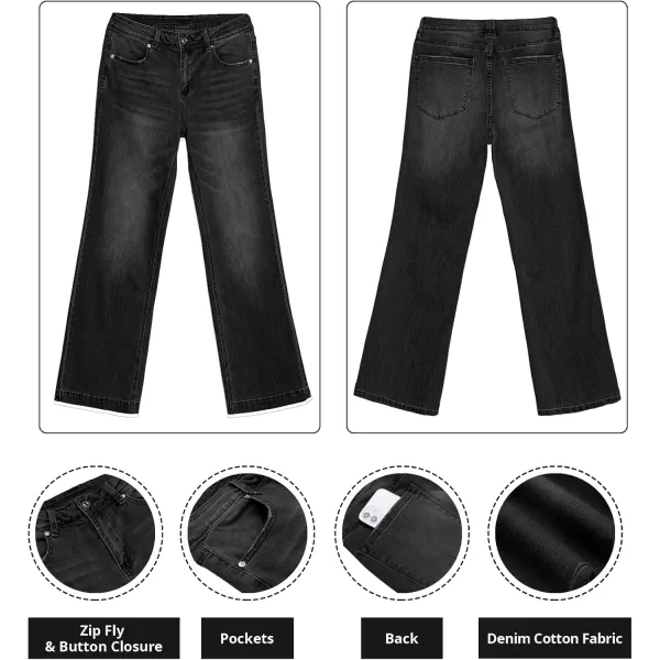 GRAPENT Womens Flare Jeans High Waisted Wide Leg Baggy Jean for Women Stretch Denim PantsSoft Black