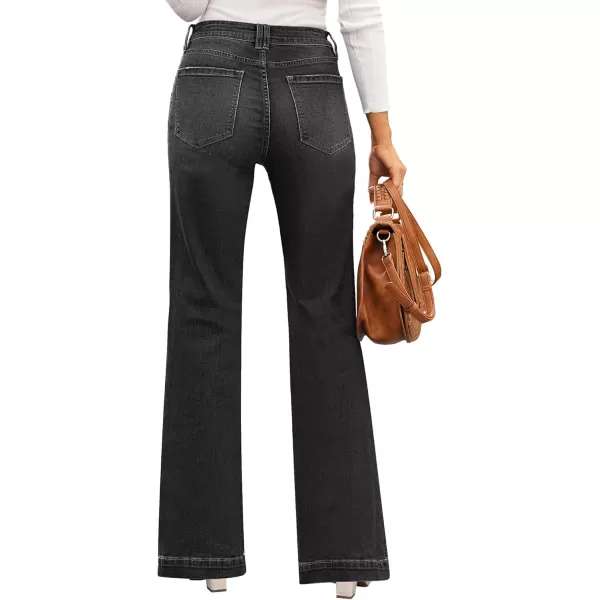 GRAPENT Womens Flare Jeans High Waisted Wide Leg Baggy Jean for Women Stretch Denim PantsSoft Black