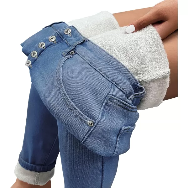 GRAPENT Womens Fleece Lined Jeans Button Fly High Waisted Skinny Jean Stretchy Denim Thermal Pants Warm Winter JeggingsClassic Blue