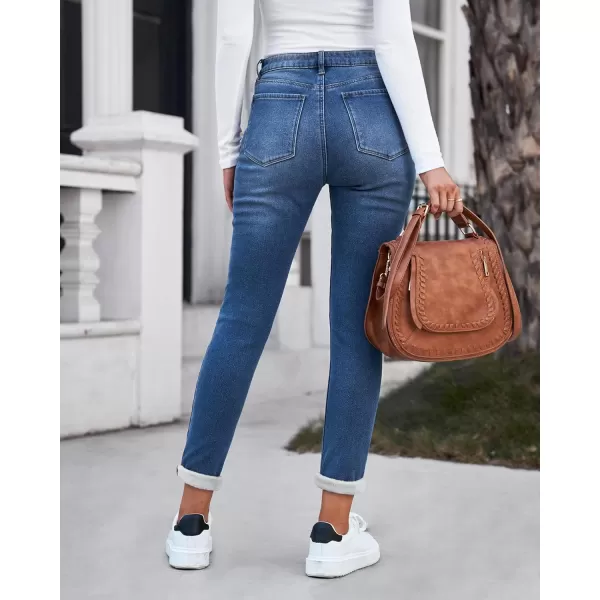 GRAPENT Womens Fleece Lined Jeans Button Fly High Waisted Skinny Jean Stretchy Denim Thermal Pants Warm Winter JeggingsClassic Blue