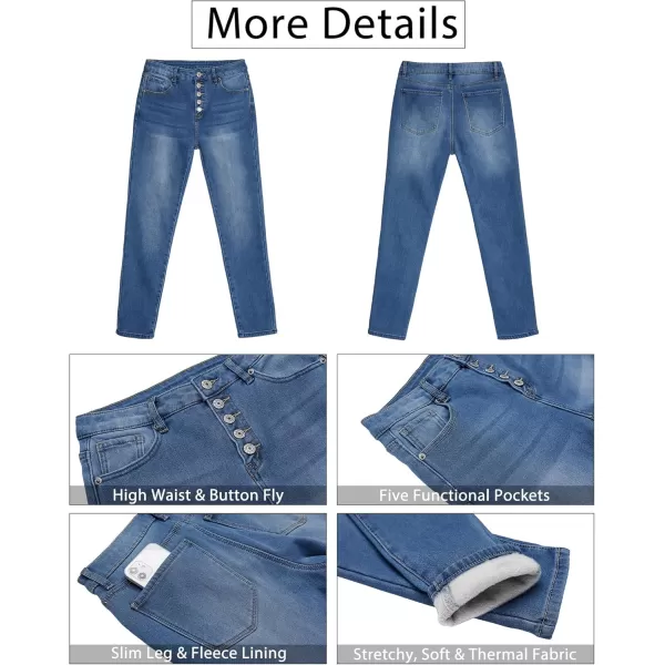 GRAPENT Womens Fleece Lined Jeans Button Fly High Waisted Skinny Jean Stretchy Denim Thermal Pants Warm Winter JeggingsClassic Blue