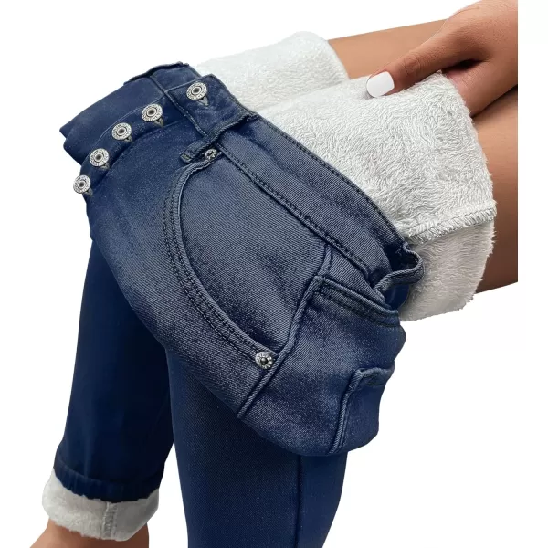 GRAPENT Womens Fleece Lined Jeans Button Fly High Waisted Skinny Jean Stretchy Denim Thermal Pants Warm Winter JeggingsDarkness Blue