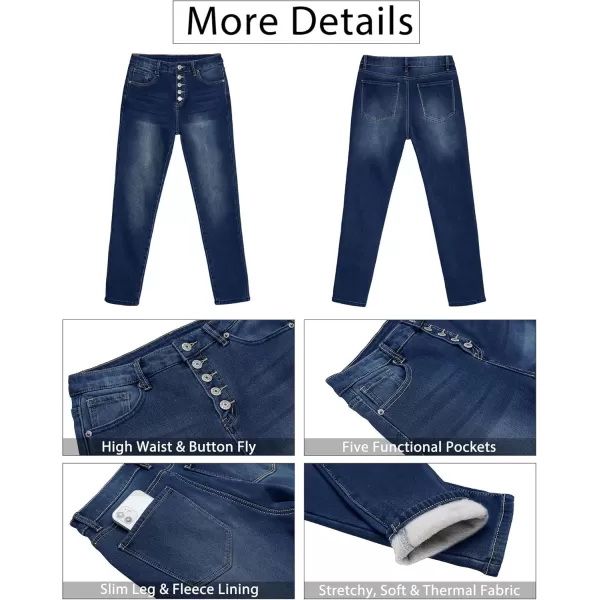 GRAPENT Womens Fleece Lined Jeans Button Fly High Waisted Skinny Jean Stretchy Denim Thermal Pants Warm Winter JeggingsDarkness Blue