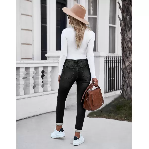 GRAPENT Womens Fleece Lined Jeans Button Fly High Waisted Skinny Jean Stretchy Denim Thermal Pants Warm Winter JeggingsFaded Black