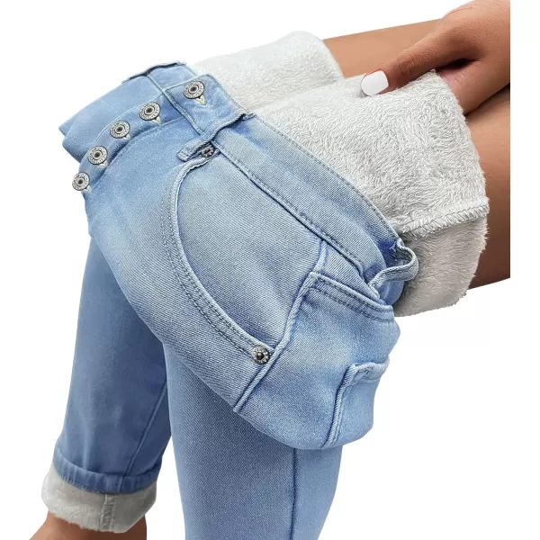 GRAPENT Womens Fleece Lined Jeans Button Fly High Waisted Skinny Jean Stretchy Denim Thermal Pants Warm Winter JeggingsPowder Blue