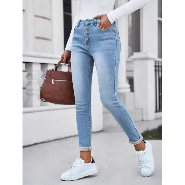 GRAPENT Womens Fleece Lined Jeans Button Fly High Waisted Skinny Jean Stretchy Denim Thermal Pants Warm Winter JeggingsPowder Blue