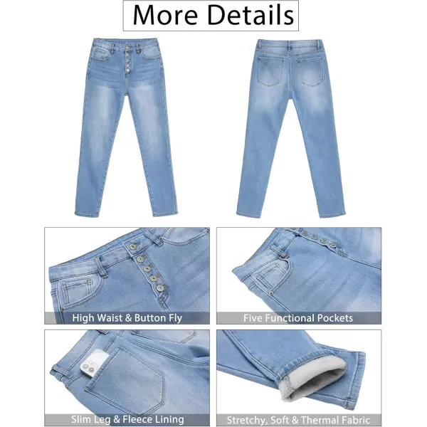 GRAPENT Womens Fleece Lined Jeans Button Fly High Waisted Skinny Jean Stretchy Denim Thermal Pants Warm Winter JeggingsPowder Blue