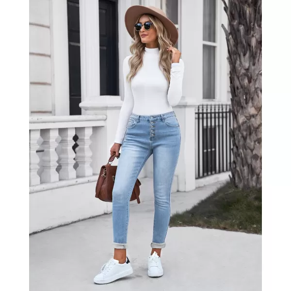 GRAPENT Womens Fleece Lined Jeans Button Fly High Waisted Skinny Jean Stretchy Denim Thermal Pants Warm Winter JeggingsPowder Blue
