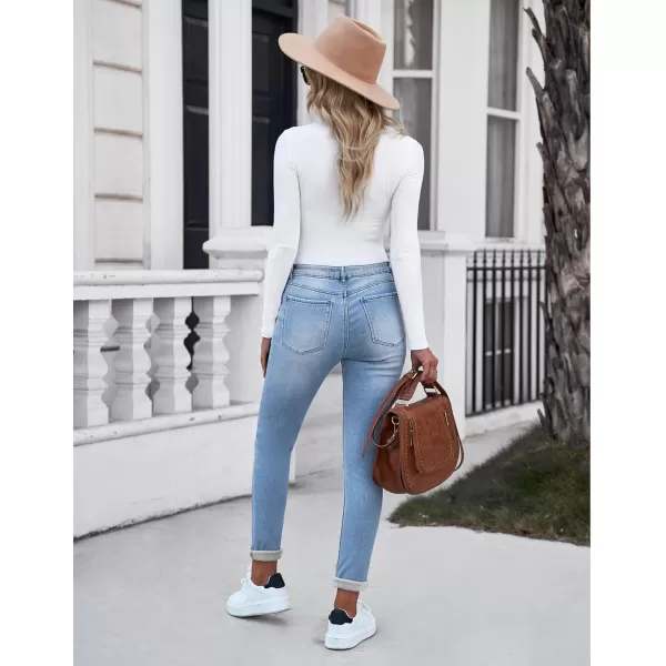 GRAPENT Womens Fleece Lined Jeans Button Fly High Waisted Skinny Jean Stretchy Denim Thermal Pants Warm Winter JeggingsPowder Blue