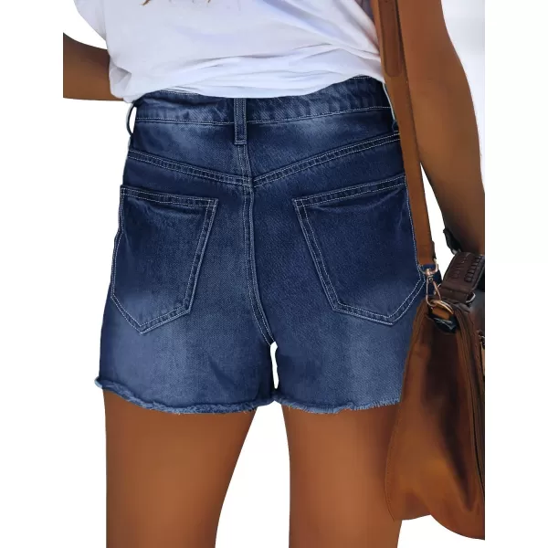 GRAPENT Womens High Waisted Ripped Stretchy Denim Hot Short Summer Jean ShortsA  Dark Blue