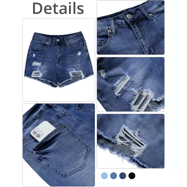 GRAPENT Womens High Waisted Ripped Stretchy Denim Hot Short Summer Jean ShortsA  Dark Blue