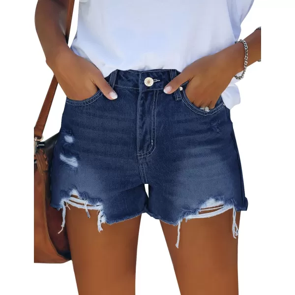 GRAPENT Womens High Waisted Ripped Stretchy Denim Hot Short Summer Jean ShortsA  Dark Blue