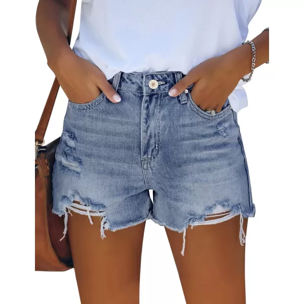 GRAPENT Womens High Waisted Ripped Stretchy Denim Hot Short Summer Jean ShortsA Aged Blue