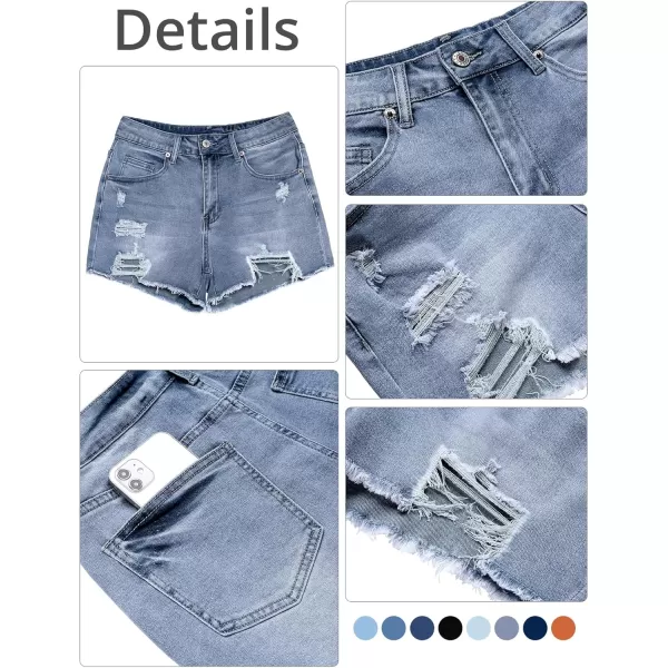 GRAPENT Womens High Waisted Ripped Stretchy Denim Hot Short Summer Jean ShortsA Aged Blue