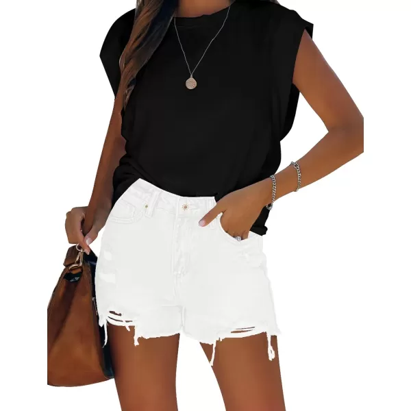 GRAPENT Womens High Waisted Ripped Stretchy Denim Hot Short Summer Jean ShortsA Brilliant White