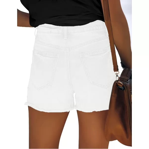 GRAPENT Womens High Waisted Ripped Stretchy Denim Hot Short Summer Jean ShortsA Brilliant White