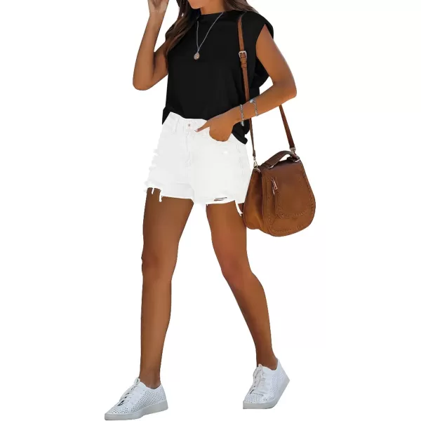 GRAPENT Womens High Waisted Ripped Stretchy Denim Hot Short Summer Jean ShortsA Brilliant White