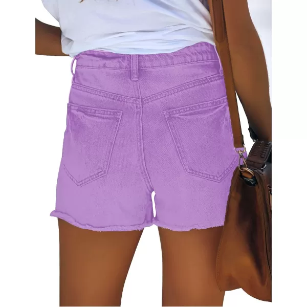 GRAPENT Womens High Waisted Ripped Stretchy Denim Hot Short Summer Jean ShortsA Digital Lavender
