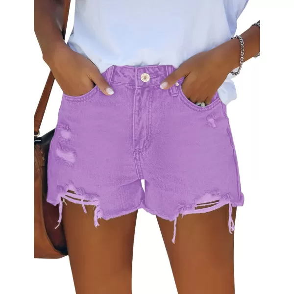 GRAPENT Womens High Waisted Ripped Stretchy Denim Hot Short Summer Jean ShortsA Digital Lavender