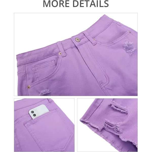 GRAPENT Womens High Waisted Ripped Stretchy Denim Hot Short Summer Jean ShortsA Digital Lavender