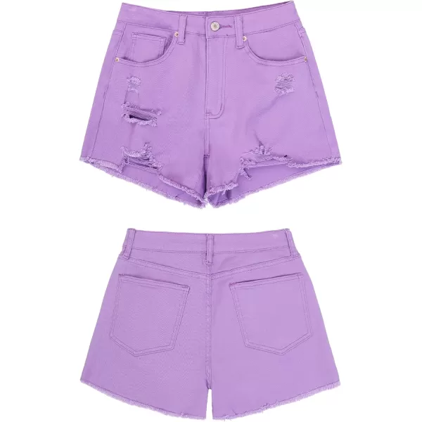 GRAPENT Womens High Waisted Ripped Stretchy Denim Hot Short Summer Jean ShortsA Digital Lavender