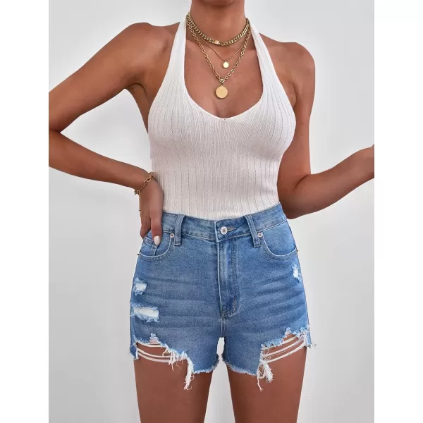 GRAPENT Womens High Waisted Ripped Stretchy Denim Hot Short Summer Jean ShortsA Fresh Bright Blue