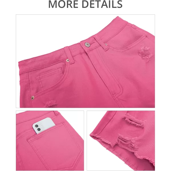 GRAPENT Womens High Waisted Ripped Stretchy Denim Hot Short Summer Jean ShortsA Hot Pink