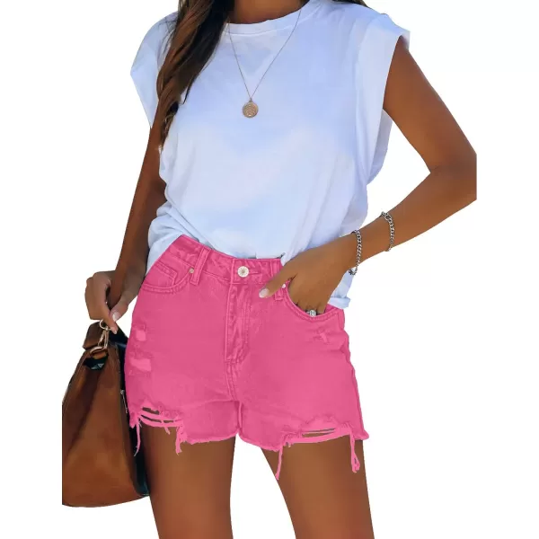 GRAPENT Womens High Waisted Ripped Stretchy Denim Hot Short Summer Jean ShortsA Hot Pink