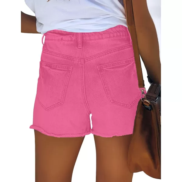 GRAPENT Womens High Waisted Ripped Stretchy Denim Hot Short Summer Jean ShortsA Hot Pink