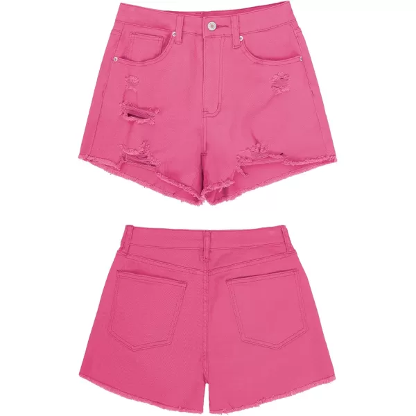 GRAPENT Womens High Waisted Ripped Stretchy Denim Hot Short Summer Jean ShortsA Hot Pink