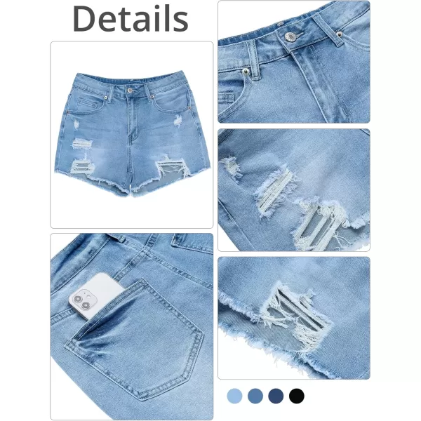 GRAPENT Womens High Waisted Ripped Stretchy Denim Hot Short Summer Jean ShortsA Light Blue