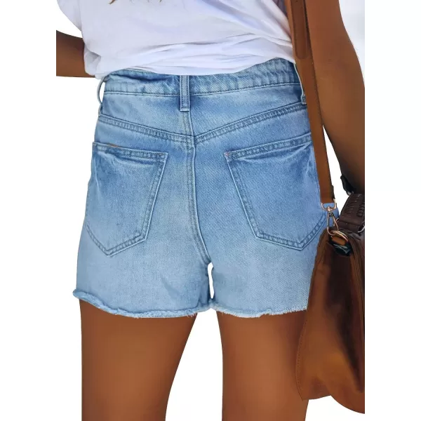 GRAPENT Womens High Waisted Ripped Stretchy Denim Hot Short Summer Jean ShortsA Light Blue