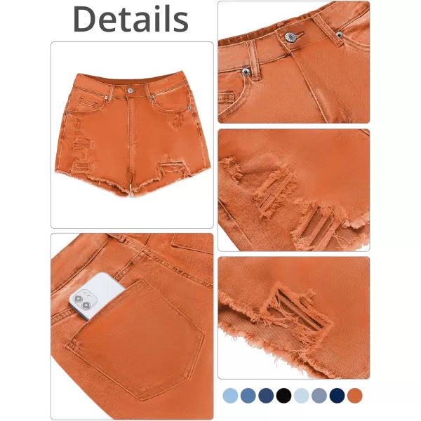 GRAPENT Womens High Waisted Ripped Stretchy Denim Hot Short Summer Jean ShortsA Orangeade
