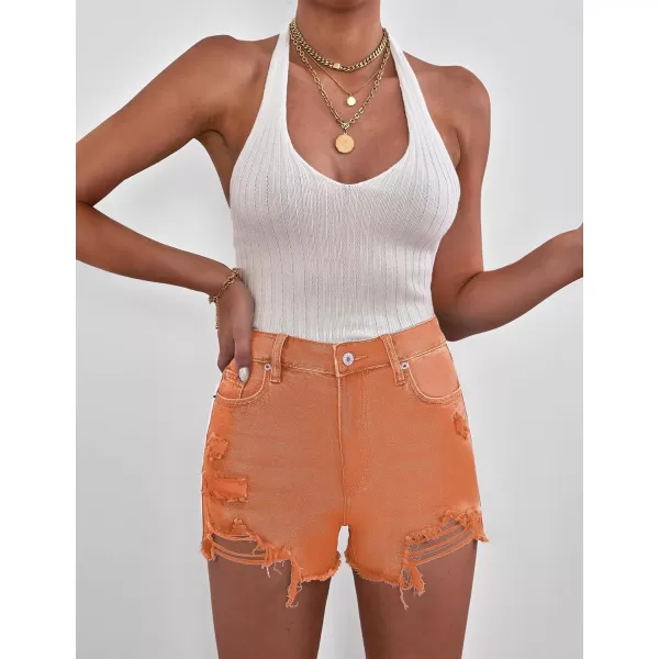 GRAPENT Womens High Waisted Ripped Stretchy Denim Hot Short Summer Jean ShortsA Orangeade