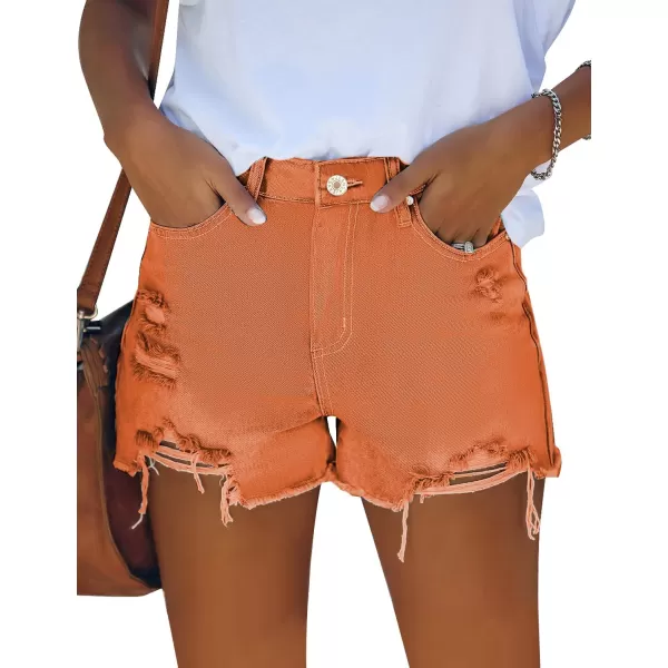 GRAPENT Womens High Waisted Ripped Stretchy Denim Hot Short Summer Jean ShortsA Orangeade