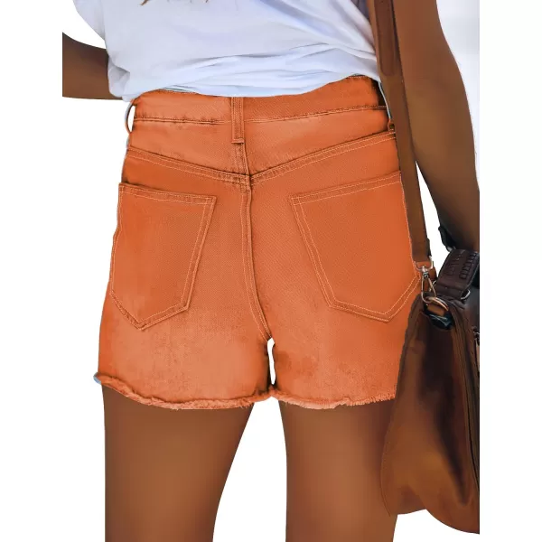 GRAPENT Womens High Waisted Ripped Stretchy Denim Hot Short Summer Jean ShortsA Orangeade
