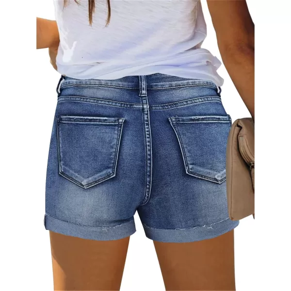 GRAPENT Womens High Waisted Ripped Stretchy Denim Hot Short Summer Jean ShortsButtons Flydark Blue
