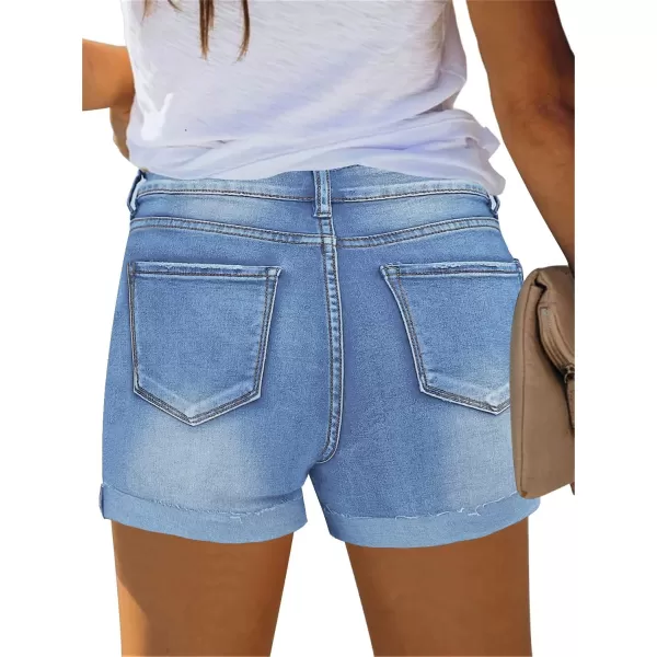 GRAPENT Womens High Waisted Ripped Stretchy Denim Hot Short Summer Jean ShortsButtons Flymedium Blue