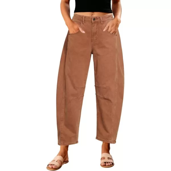 GRAPENT Barrel Jeans for Women Trendy High Waisted Wide Leg Baggy Cropped Relax Fit Stretch Denim Trouser Ankle PantsCaramel