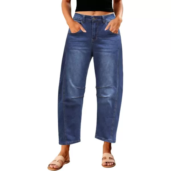 GRAPENT Barrel Jeans for Women Trendy High Waisted Wide Leg Baggy Cropped Relax Fit Stretch Denim Trouser Ankle PantsClassic Blue