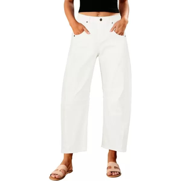 GRAPENT Barrel Jeans for Women Trendy High Waisted Wide Leg Baggy Cropped Relax Fit Stretch Denim Trouser Ankle PantsCream White
