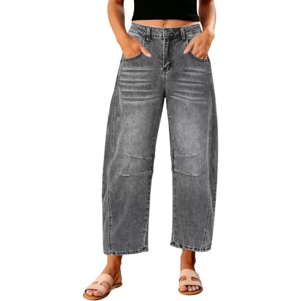 GRAPENT Barrel Jeans for Women Trendy High Waisted Wide Leg Baggy Cropped Relax Fit Stretch Denim Trouser Ankle PantsFoxy Gray
